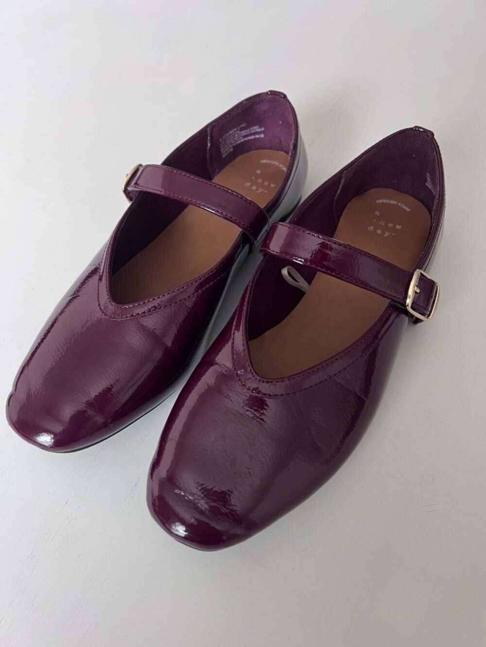 A New Day Elena Patent Mary Jane Flats - Burgundy (Size 9)